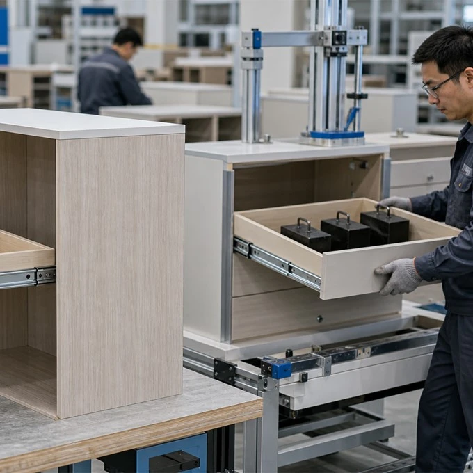 Drawer slide installation and movement testing Drawer slide installation and movement testing