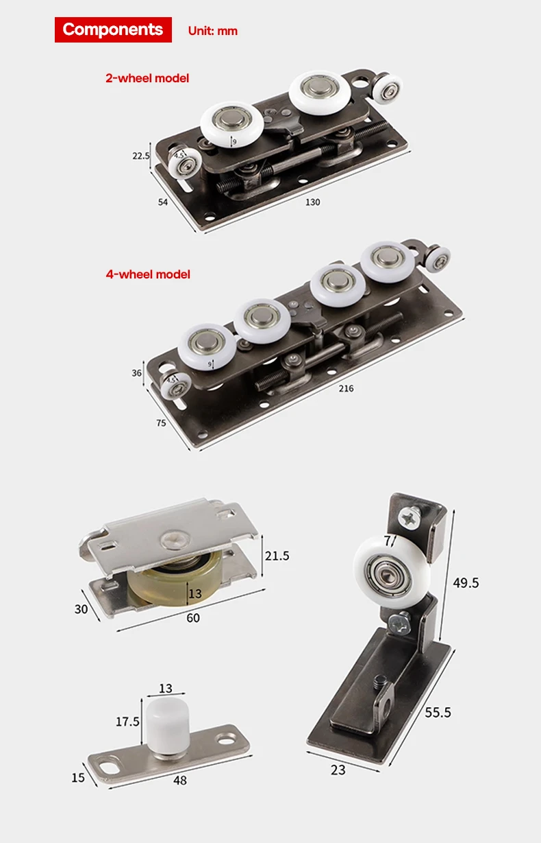 Sliding Door Hardware Components (Unit: mm) Sliding Door Hardware Components (Unit: mm)